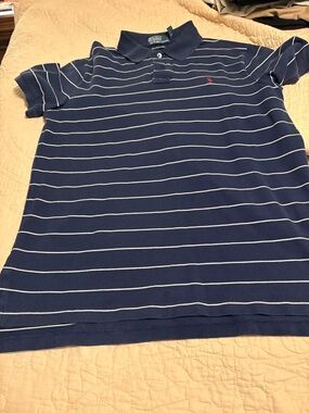 Polo by Ralph Lauren Navy Blue & White Striped Polo Shirt